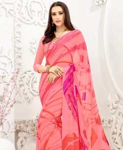 Baby Pink Faux Georgette Printed Regular Sarees