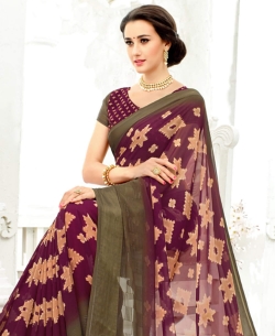 Magenta Faux Georgette Printed Regular Sarees