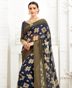 Deep Blue Faux Georgette Printed Regular Sarees