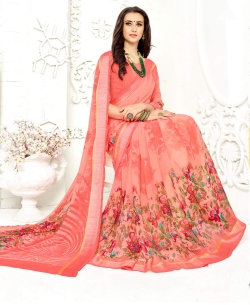 Baby Pink Faux Georgette Printed Regular Sarees