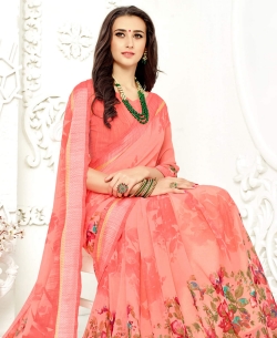 Baby Pink Faux Georgette Printed Regular Sarees