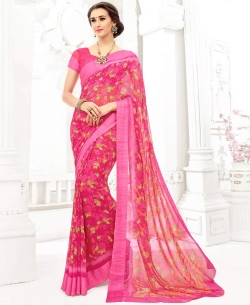 Pink Faux Georgette Printed Regular Sarees