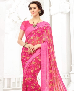 Pink Faux Georgette Printed Regular Sarees