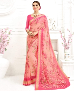 Light Pink Faux Georgette Printed Regular Sarees