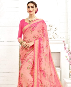 Light Pink Faux Georgette Printed Regular Sarees