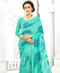 Sea Green Faux Georgette Printed Regular Sarees