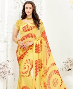 Yellow Faux Georgette Printed Regular Sarees