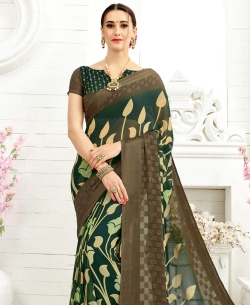 Green Faux Georgette Printed Regular Sarees