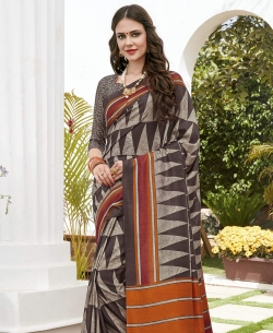 Brown Khadi Silk Printed Regular Sarees