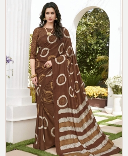 Brown Khadi Silk Printed Regular Sarees