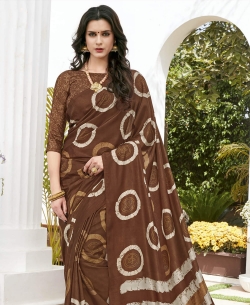 Brown Khadi Silk Printed Regular Sarees