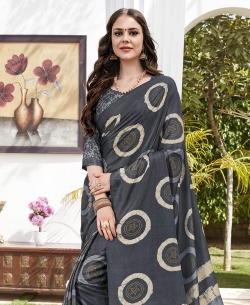 Grey Khadi Silk Printed Regular Sarees