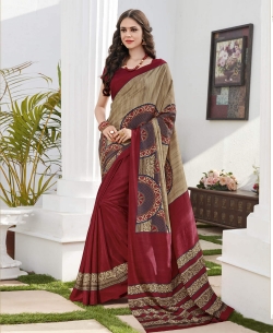 Red Khadi Silk Printed Half And Half Sarees