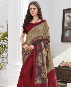 Red Khadi Silk Printed Half And Half Sarees
