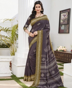 Grey Khadi Silk Printed Regular Sarees
