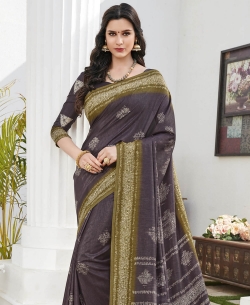 Grey Khadi Silk Printed Regular Sarees