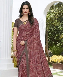 Red Khadi Silk Printed Regular Sarees