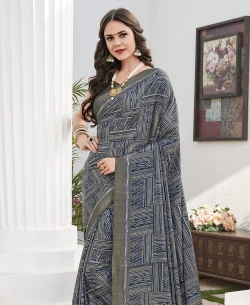 Blue Khadi Silk Printed Regular Sarees