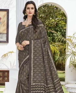 Grey Khadi Silk Printed Regular Sarees