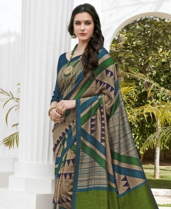 Multi Color Khadi Silk Printed Regular Sarees