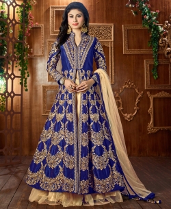 Blue Taffeta Silk Zari Embroidery And Moti Work Anarkali Suits