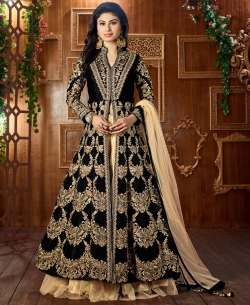 Black Taffeta Silk Zari Embroidery And Moti Work Anarkali Suits