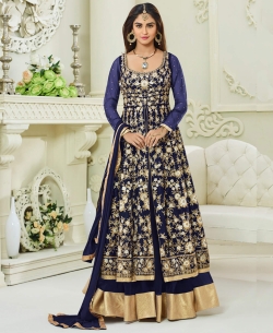 Royal Blue Mulburry Silk With Mono Net Zari Embroidery And Moti Work Anarkali Suits