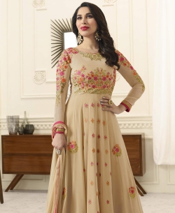 Beige Georgette Heavy Designer Anarkali Suits