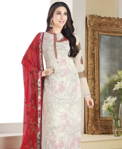 Off White Georgette Embroidery Work Straight Suits
