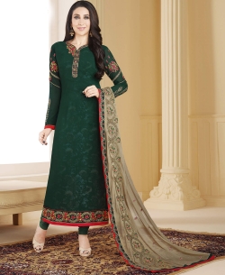 Green Georgette Embroidery Work Straight Suits
