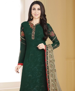 Green Georgette Embroidery Work Straight Suits