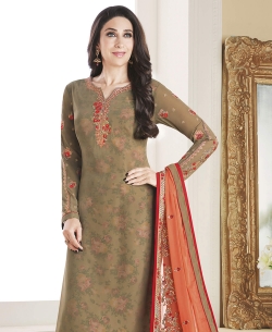 Light Brown Georgette Embroidery Work Straight Suits
