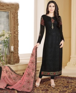 Black Georgette Embroidery Work Straight Suits