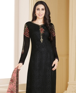 Black Georgette Embroidery Work Straight Suits