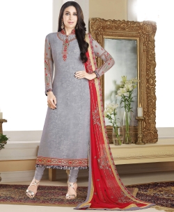 Gray Georgette Embroidery Work Straight Suits