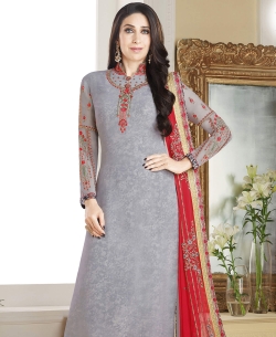 Gray Georgette Embroidery Work Straight Suits