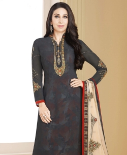 Dark Gray Georgette Embroidery Work Straight Suits