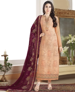Peach Georgette Embroidery Work Straight Suits