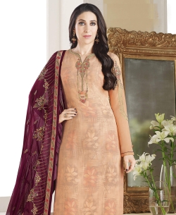 Peach Georgette Embroidery Work Straight Suits
