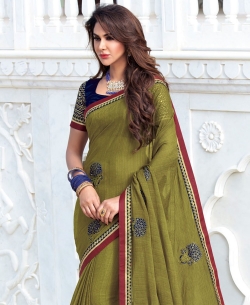 Green Chiffon Embroidered, Stone Work, Lace Border Border Sarees