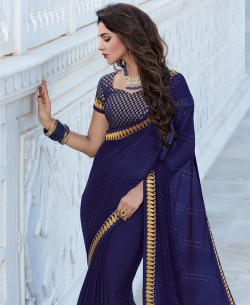 Blue Chiffon Stone Work, Lace Border Border Sarees