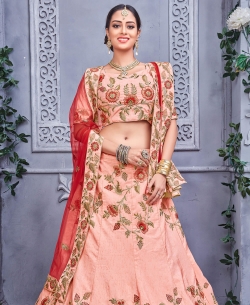 Peach Pure Silk Heavy Designer Lehenga A Line Lehengas