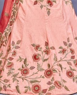 Peach Pure Silk Heavy Designer Lehenga A Line Lehengas