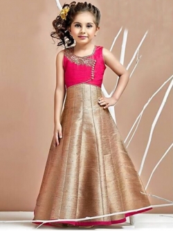 Hot Pink Rose Pink Malbari Silk Zardoshi With Paral With  Emblellishment Work Girls Gown