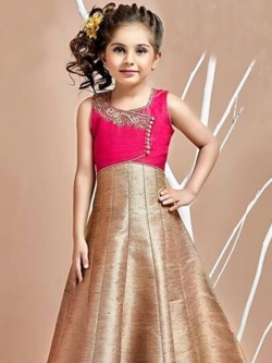 Hot Pink Rose Pink Malbari Silk Zardoshi With Paral With  Emblellishment Work Girls Gown