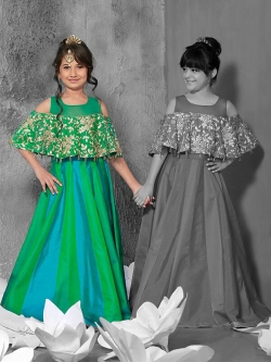Green& Morpiche Jacquard  Zardoshi With Paral With  Emblellishment Work Girls Gown