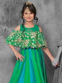 Green& Morpiche Jacquard  Zardoshi With Paral With  Emblellishment Work Girls Gown