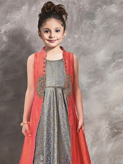 Strawberry Grey Mastani Silk & Paper Silk Zardoshi With Paral With  Emblellishment Work Girls Gown