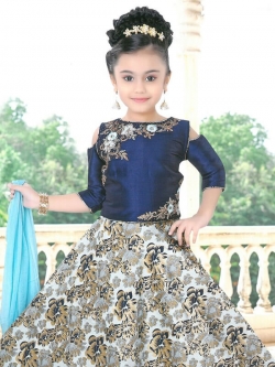 Navy Blue Phatam Silk  Hand Work With Zardosi With Peal With Resham Work Girls Gown