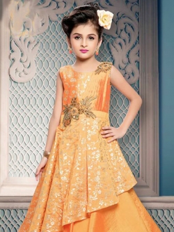 Gold Paper Silk & Foil Silk Zardoshi With Wayn Stoan Work Girls Gown